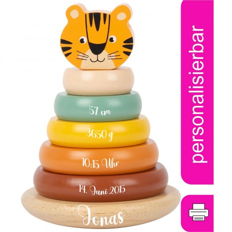 Small Foot Stapelturm Tiger Safari mit Name personalisiert Штабелируемая башня Tiger Safari