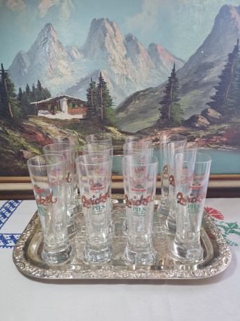 Бокалы пивные винтажные Rastal Moninger/ Zwickel, заводская упаковка, стекло, 0.2 л, 19 см, 12 шт., Германия, 1970-80гг.