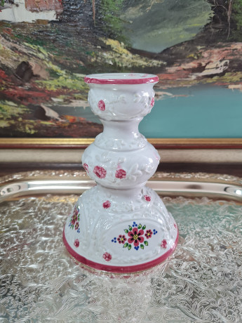 Подсвечник винтажный MR Marzi&Remy с декором в виде мелких розовых цветков, фарфор, 16.5 см, Германия, 1960-70гг.