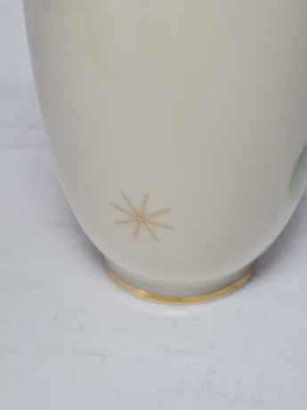 Johann Haviland Bavaria Фарфоровая ваза с зелено-золотым рисунком, 19,5 x 6,5 см, Германия, 1960-70гг.