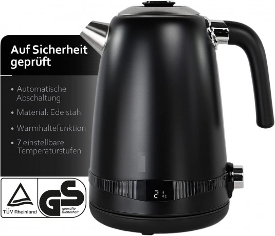 JUNG JUNG Wasserkocher ADLER AD1295B Wasserkocher mit Temperatureinstellung Digital Kettle, 1.7 l, 2200 W, Edelstahl LCD Display 360° Basis, Wasserkessel Wasser kochen Kettle  Чайник JUNG ADLER AD1295B чайник с регулировкой температуры, цифровой чайник, 1