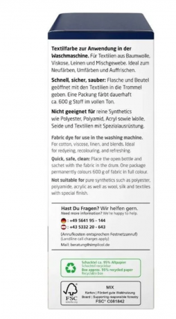 Simplicol Nacht-Blau Краска для ткани синяя интенсивная, жидкая, для стиральной машины 40 , 150 мл + фиксатор 400 г