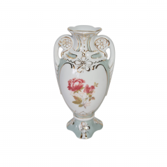 Ваза винтажная Royal Dux Bohemia, бело-светло-бирюзовый фарфор с цветочным декором и позолотой, 14,5 x 8 см, Чехословакия, 1960-70гг.