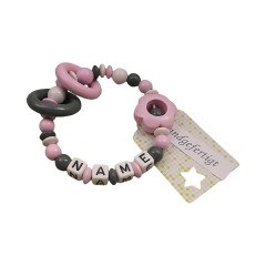 kleinerStorch Greifling mit Name – Madchen Beissring personalisiert – Holz Rassel Blume rosa Персонализированное кольцо для прорезывания зубов с именем