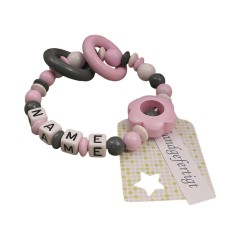 kleinerStorch Greifling mit Name – Madchen Beissring personalisiert – Holz Rassel Blume rosa Персонализированное кольцо для прорезывания зубов с именем