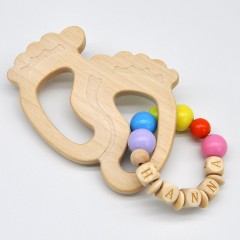 glucksWunder Holz Greifling Beissring Babyfusschen Buche personalisiert mit Name in Geschenkverpackung Деревянное кольцо для прорезывания зубов детские ножки бук персонализированное с именем в подарочной коробке