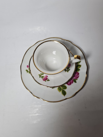 Winterling Schwarzenbach Bavaria Винтажное чайное трио "Яркие цветы" с позолоченным ободком, Германия, 1960-70гг.