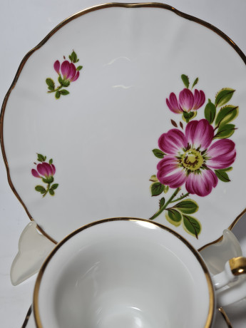 Winterling Schwarzenbach Bavaria Винтажное чайное трио "Яркие цветы" с позолоченным ободком, Германия, 1960-70гг.