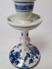 Delft Royal Holland Подсвечник с голубыми цветами и синим ободком, дельфтский фарфор, 14см х 8,5см, Голландия, 1960-70гг.