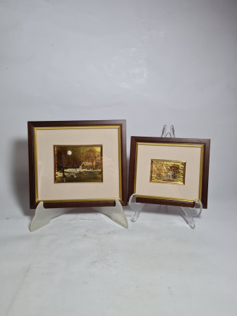 Набор винтажный из двух картин TOPSHOP "Осенний пейзаж", завод.упаковка, чеканка, паспарту, в раме, 18.5 х 16.5 см, 14.5 х 12.5 см, Германия, 1980-90гг.