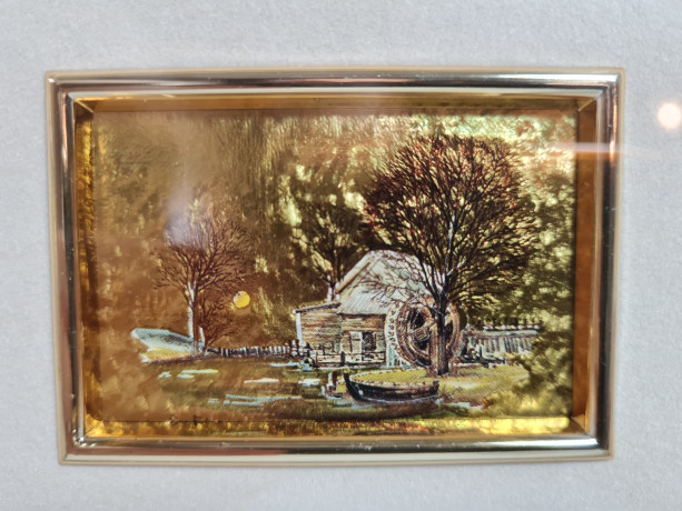 Набор винтажный из двух картин TOPSHOP "Осенний пейзаж", завод.упаковка, чеканка, паспарту, в раме, 18.5 х 16.5 см, 14.5 х 12.5 см, Германия, 1980-90гг.