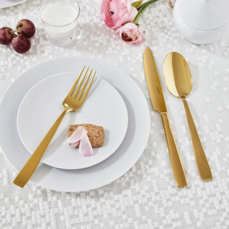Sambonet Sambonet Flat - Edelstahl / PVD Gold Besteckset 24-tlg. Vollheft / Monoblock Набор столовых приборов Sambonet Flat из нержавеющей стали / золота с PVD-покрытием, 24 предм. Полный буклет/моноблок