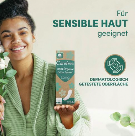 Carefree Slipeinlagen Organic Cotton Long 24 St, Карефри Ежедневные прокладки из органического хлопка Long 24шт, 3 упаковки (72 штуки)