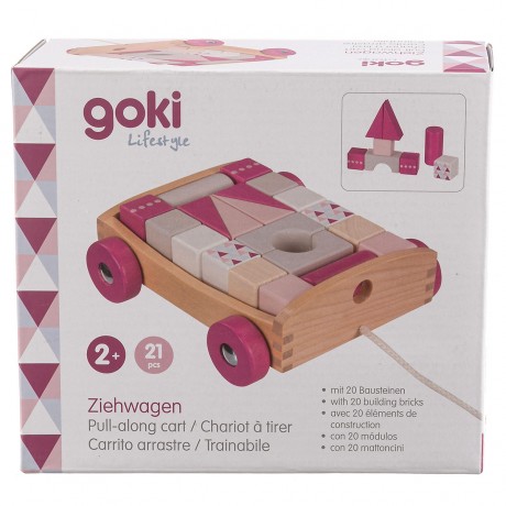 goki Ziehwagen mit 20 Bausteinen Нарисуйте повозку с 20 строительными блоками.