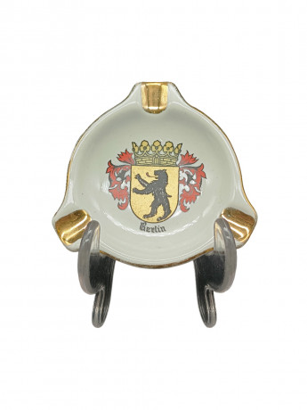 Пепельница винтажная KHM Bavaria "Герб Берлина", фарфор, с позолотой, 8 см, Германия, 1960-70гг.