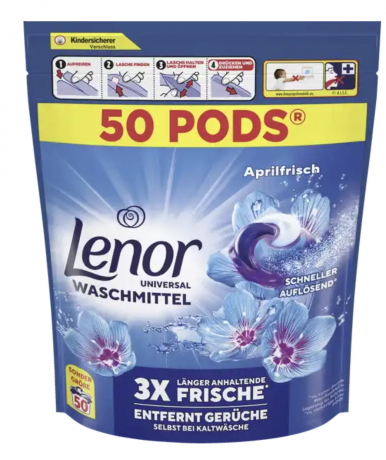 Lenor Vollwaschmittel Flussig All-in-1 Pods Aprilfrisch Großpackung 100WL, Капсулы 100 шт, для стирки цветного белья, с ароматом Апрельская свежесть, 2 уп х 50 капсул