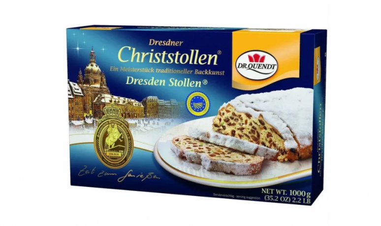 Dr. Quendt Echter Dresdner Christstollen 5stk Набор 5 Штолленов x 1 кг в подарочной упаковке, Немецкий рождественский кекс с изюмом и орехами