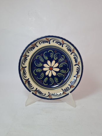 Тарелка декоративная Lehmann  Soufflernheim, керамика в темно-синих тонах, ручная роспись, 24,5 x 4,5 см, Германия, 1960-70гг.