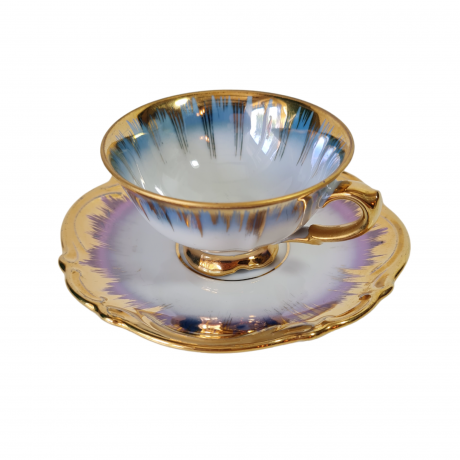 Набор для кофе винтажный RW Bavaria, белый фарфор с обильной позолотой: кофейник 19 x 21 см, 3 чашки 9 x 4,5 м, 4 x блюдца - 12см, Германия, 1960-70гг.