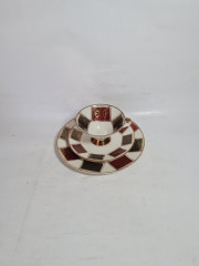 Чайное трио винтажное Elfenbein Bavaria, бело-коричнево-зеленый фарфор, Германия, 1960-70гг.