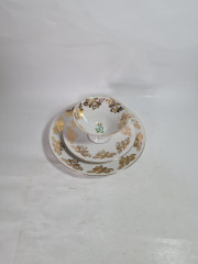 Чайное трио винтажное Bareuther Waldsassen Bavaria с розовыми цветами и золотым декором, фарфор, Германия, 1960-70гг.