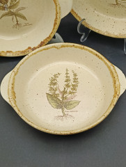 Тарелки сервировочные винтажные CCF France / Коллекция "Ботаника" с ручками, керамика, 3 шт., 20 см, Франция, 1970-80гг.