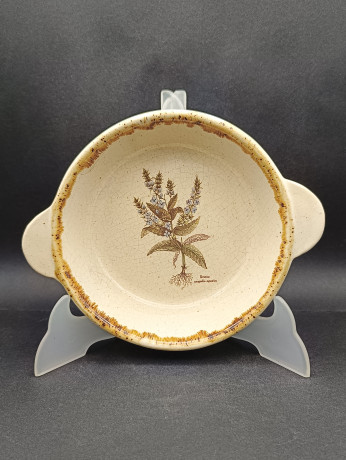 Тарелки сервировочные винтажные CCF France / Коллекция "Ботаника" с ручками, керамика, 3 шт., 20 см, Франция, 1970-80гг.