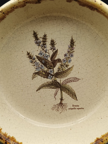 Тарелки сервировочные винтажные CCF France / Коллекция "Ботаника" с ручками, керамика, 3 шт., 20 см, Франция, 1970-80гг.