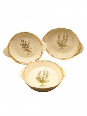 Тарелки сервировочные винтажные CCF France / Коллекция "Ботаника" с ручками, керамика, 3 шт., 20 см, Франция, 1970-80гг.