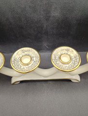 Подсвечник винтажный Hohr Keramik на 4 свечи, бежевый кракелюр с позолотой, фарфор, 37 х 14.5 см, Германия, 1960-70гг.