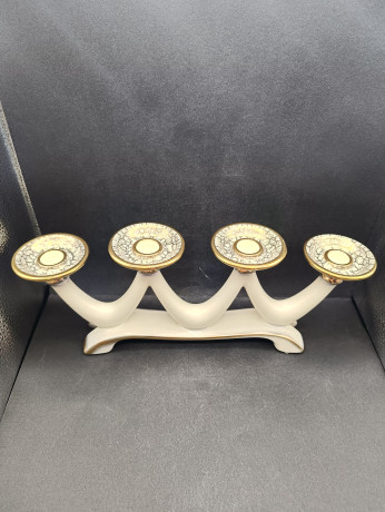 Подсвечник винтажный Hohr Keramik на 4 свечи, бежевый кракелюр с позолотой, фарфор, 37 х 14.5 см, Германия, 1960-70гг.