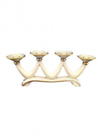 Подсвечник винтажный Hohr Keramik на 4 свечи, бежевый кракелюр с позолотой, фарфор, 37 х 14.5 см, Германия, 1960-70гг.