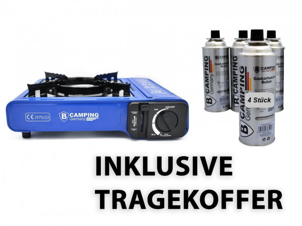 bahama bahama Gaskocher mit 4 Kartuschen 227g Set mobiler Campingkocher Gas, Kartuschenkocher 1-Flammig mit Trage-Koffer Butangaskocher Gasherd  Газовая плита Багама с 4 картриджами, 227 г, набор мобильных походных газовых плит, картриджная плита, 1 пламя