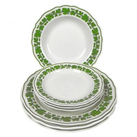 Meissen Meissen  'Neuer Ausschnitt - Voller gruner Weinkranz weisser Rand' Teller 9-tlg. Meissen "New Cut - Полный зеленый винный венок с белым краем" Тарелка 9 предм.