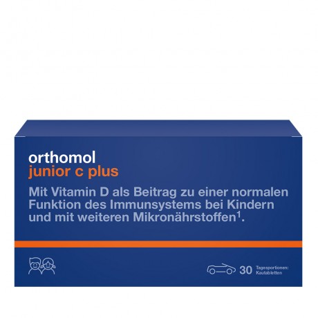 Orthomol junior C plus Kautabletten Waldfrucht, 30st, Ортомол джуниор Витамин С+ с Витамином D и кальцием, жевательные таблетки для иммунитета, здоровья, роста и развития детей с 4-х лет, со вкусом лесных ягод, 30 порций (курс на 30 дней)