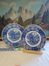 Набор тарелок винтаж Burslem England Woodland, фарфор с пейзажем и растительным декором в синих тонах, 4 шт х 23 x 3,5 см, Англия, 1960-70гг.