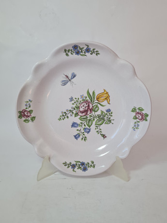 Блюдо винтажное Karlsruhe, светло-серый фарфор с красочным цветочным рисунком и волнообразным краем, 28 x 5,5 см, Германия, 1960-70гг.