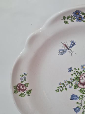 Блюдо винтажное Karlsruhe, светло-серый фарфор с красочным цветочным рисунком и волнообразным краем, 28 x 5,5 см, Германия, 1960-70гг.