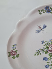 Блюдо винтажное Karlsruhe, светло-серый фарфор с красочным цветочным рисунком и волнообразным краем, 28 x 5,5 см, Германия, 1960-70гг.