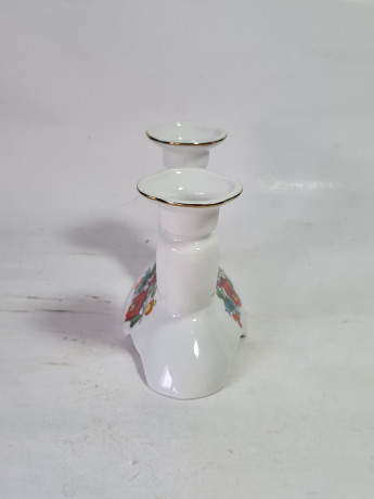 Подсвечник винтажный Kalocsa, белый фарфор с ярким цветочным декором, на две свечи, 15 x 11 см, Венгрия, 1960-70гг.