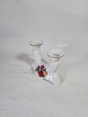 Подсвечник винтажный Kalocsa, белый фарфор с ярким цветочным декором, на две свечи, 15 x 11 см, Венгрия, 1960-70гг.