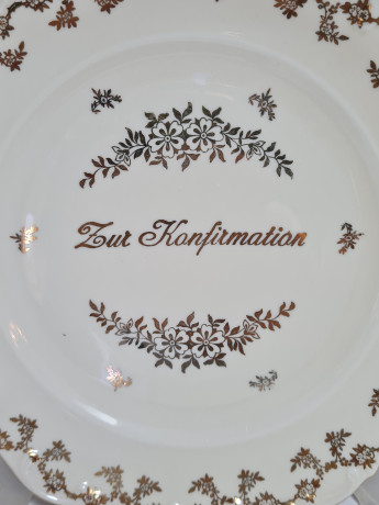 Чайное трио винтажное Waldershof Bavaria, бело-золотой декор и надпись, фарфор, Германия, 1960-70гг.