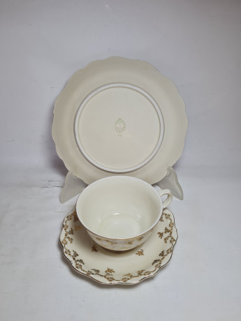 Чайное трио винтажное Waldershof Bavaria, бело-золотой декор и надпись, фарфор, Германия, 1960-70гг.