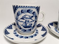Hutschenreuther Pharisaer,  Хутченройтер Фарфоровый Кофейный набор на 2 персоны с синим декором и яхтами, для Фарисей, Германия 1969г.