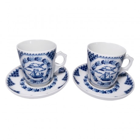 Hutschenreuther Pharisaer,  Хутченройтер Фарфоровый Кофейный набор на 2 персоны с синим декором и яхтами, для Фарисей, Германия 1969г.