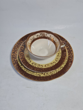 Чайное трио винтажное Winterling Markleuthen Bavaria  в коричнево-желтых тонах с золотым декором, фарфор, Германия, 1960-70гг.