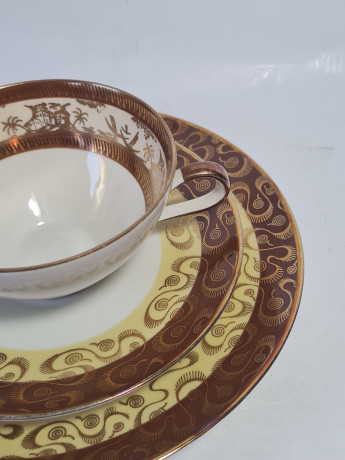 Чайное трио винтажное Winterling Markleuthen Bavaria  в коричнево-желтых тонах с золотым декором, фарфор, Германия, 1960-70гг.