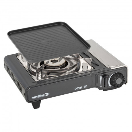 BRUNNER BRUNNER Gaskocher BRUNNER DEVIL SD NG Camping Gaskocher Set Zundsicherung, Vielseitig, (Gaskocher + Grillplatte)  Газовая плиа BRUNNER BRUNNER DEVIL SD NG комплект газовых плит для кемпинга предохранитель зажигания, универсальный, (газовая плита +