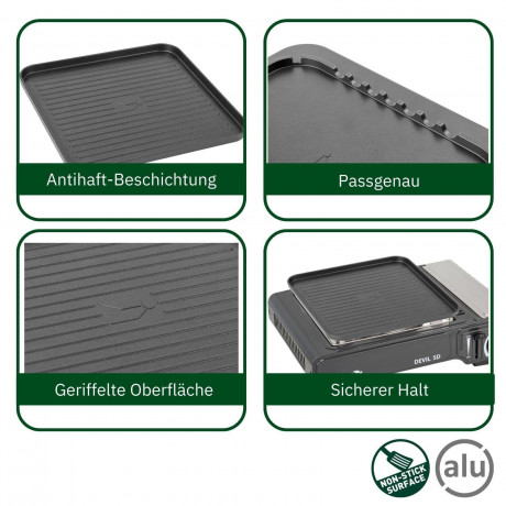 BRUNNER BRUNNER Gaskocher BRUNNER DEVIL SD NG Camping Gaskocher Set Zundsicherung, Vielseitig, (Gaskocher + Grillplatte)  Газовая плиа BRUNNER BRUNNER DEVIL SD NG комплект газовых плит для кемпинга предохранитель зажигания, универсальный, (газовая плита +