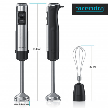 Arendo Arendo Stabmixer, 1200 W, Edelstahl, mit Schneebesenaufsatz, Purierstab mit abnehmbarem Mixfuss  Ручной блендер Arendo, 1200 Вт, нержавеющая сталь, с насадкой-венчиком, очищающий стержень со съемной ножкой для смешивания